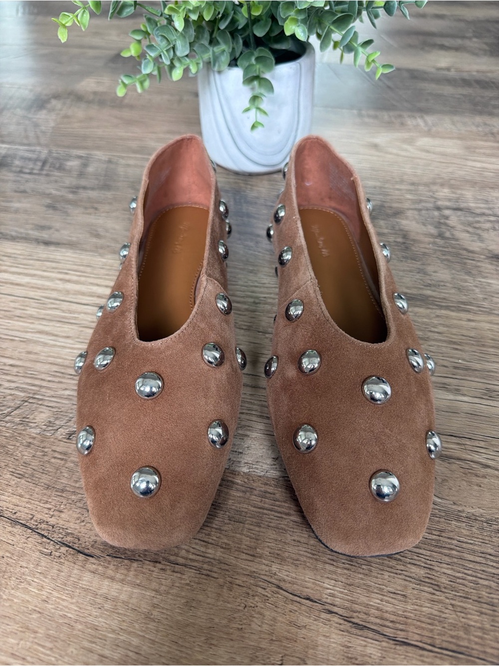 Madewell NX046 Suede Studded Flats Tan Leather Ballet Shoes Blackline NWOT 8.5